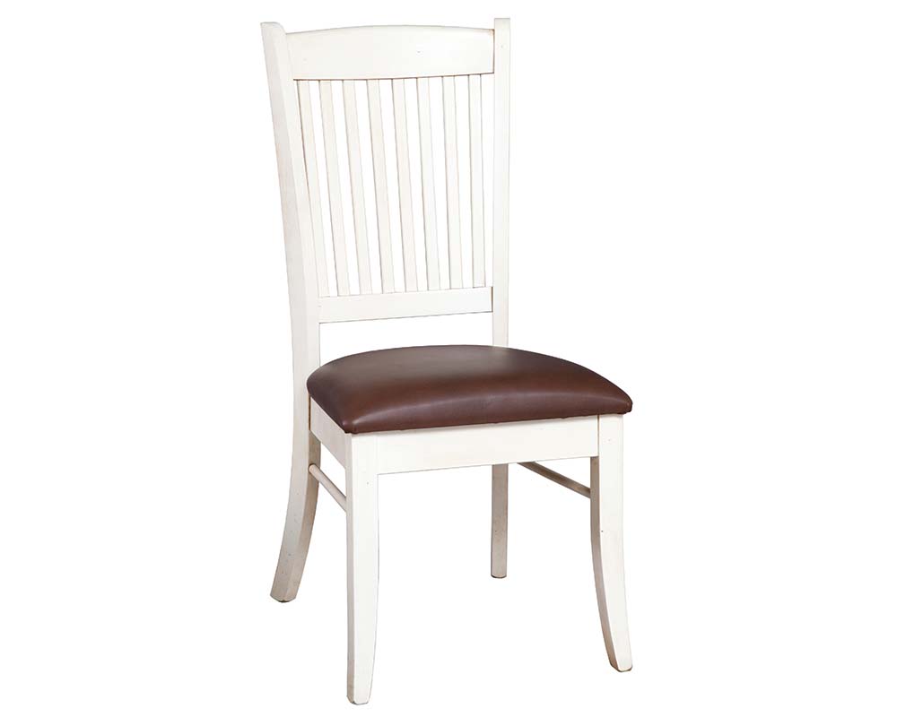 Concord Side Chair, London Fog Leather Seat w/ White Paint.