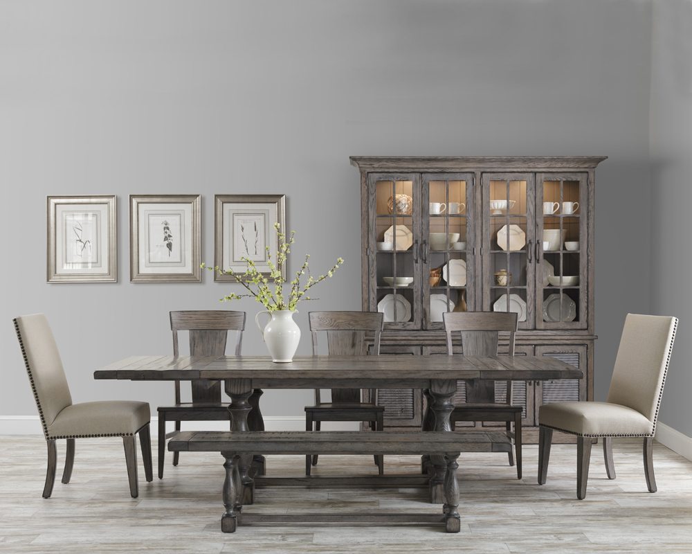 Baldwin staged dining set featuring chairs and dining bench.