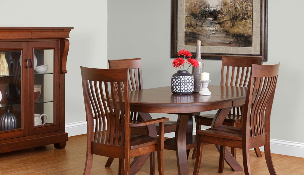 Christy staged dining set in dark brown.