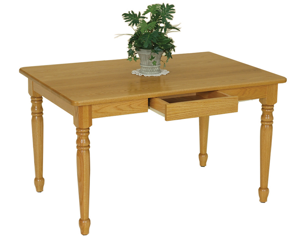 Homestead table with drawer in solid top.