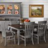 Staged vintage dining set in gray and dark brown.