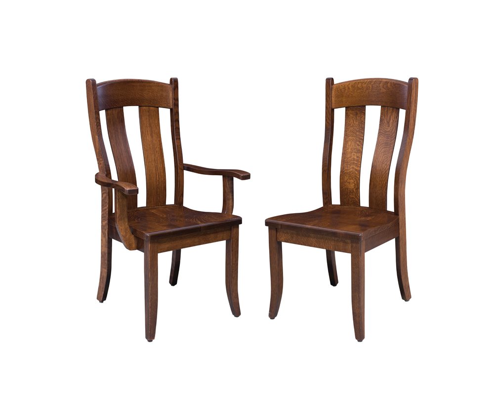 Fort knox dining chairs pictured with and without arms.