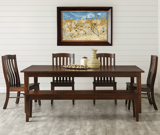 Shaker Houghton Dining Set with 4 chairs and a bench.