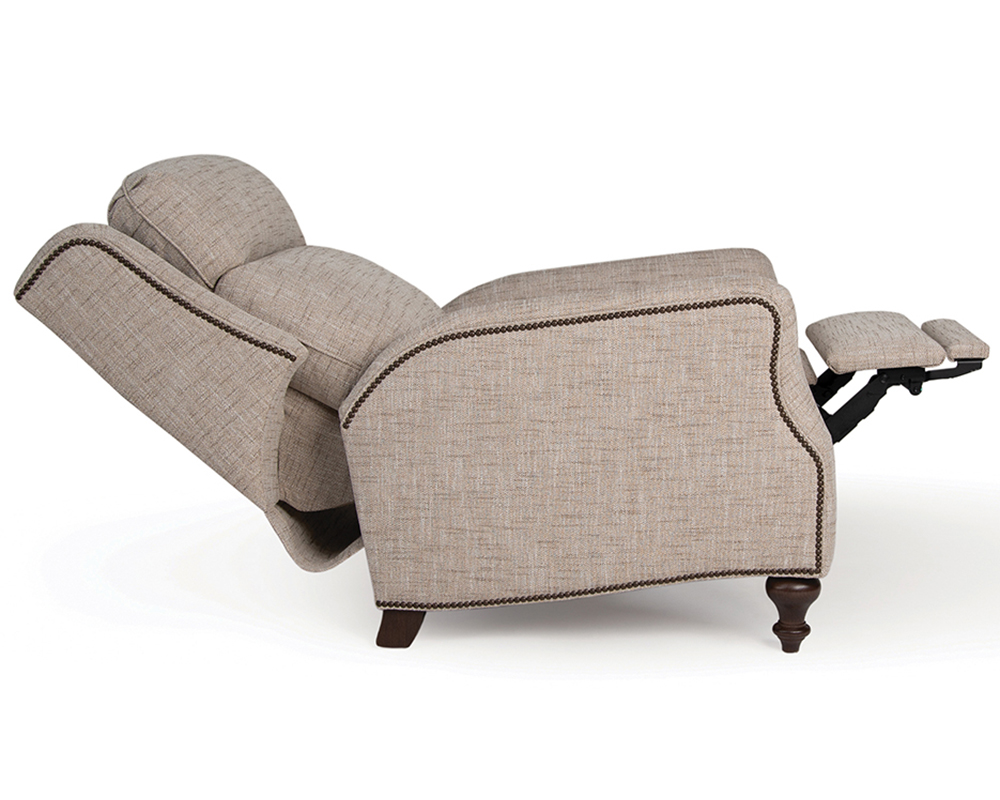 Smith Brother's 763 Style Fabric Recliner Chair, in reclining position.