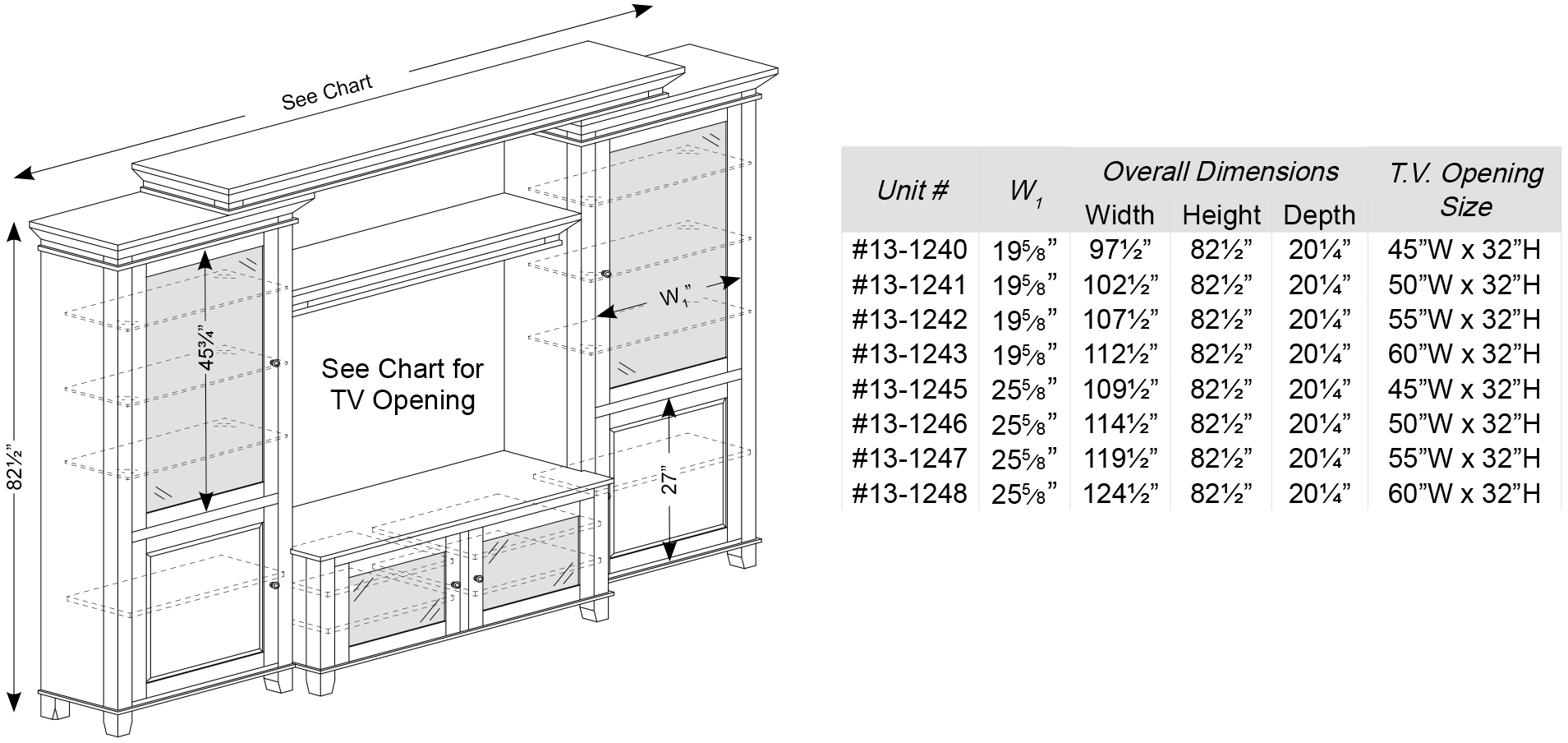 Y & T Arlington Entertainment Center Dimensions.