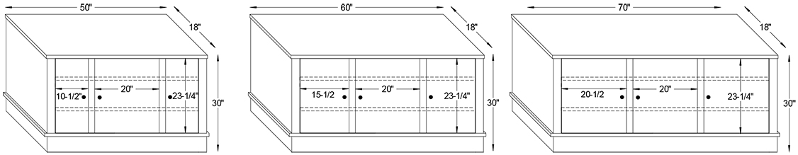 Y & T Burlington 3 Door TV Stand Dimensions.