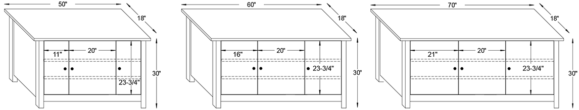 Y & T Franchi 3 Door TV Stand Dimensions.