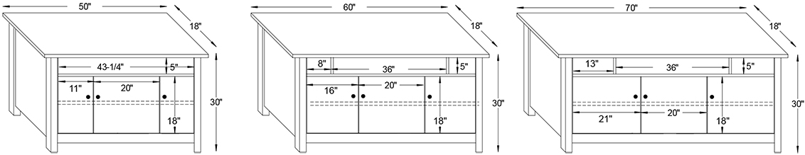 Y & T Franchi Console TV Stand Dimensions.