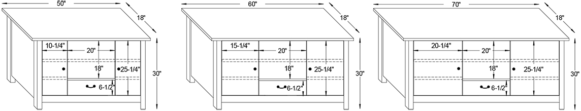 Y & T Hampton 1 Drawer TV Stand Dimensions.