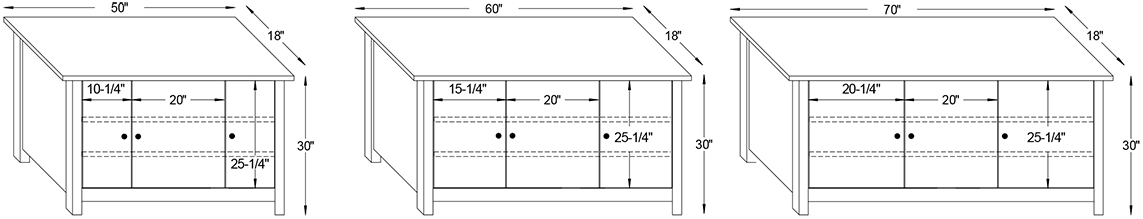 Y & T Hampton 3 Door TV Stand Dimensions.