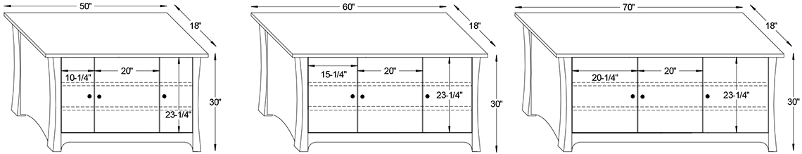 Y & T Woodbury 3 Door TV Stand Dimensions.