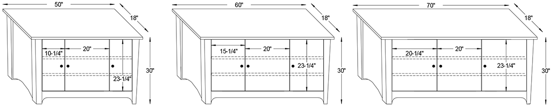 Y & T Woodland 3 Door TV Stand Dimensions.