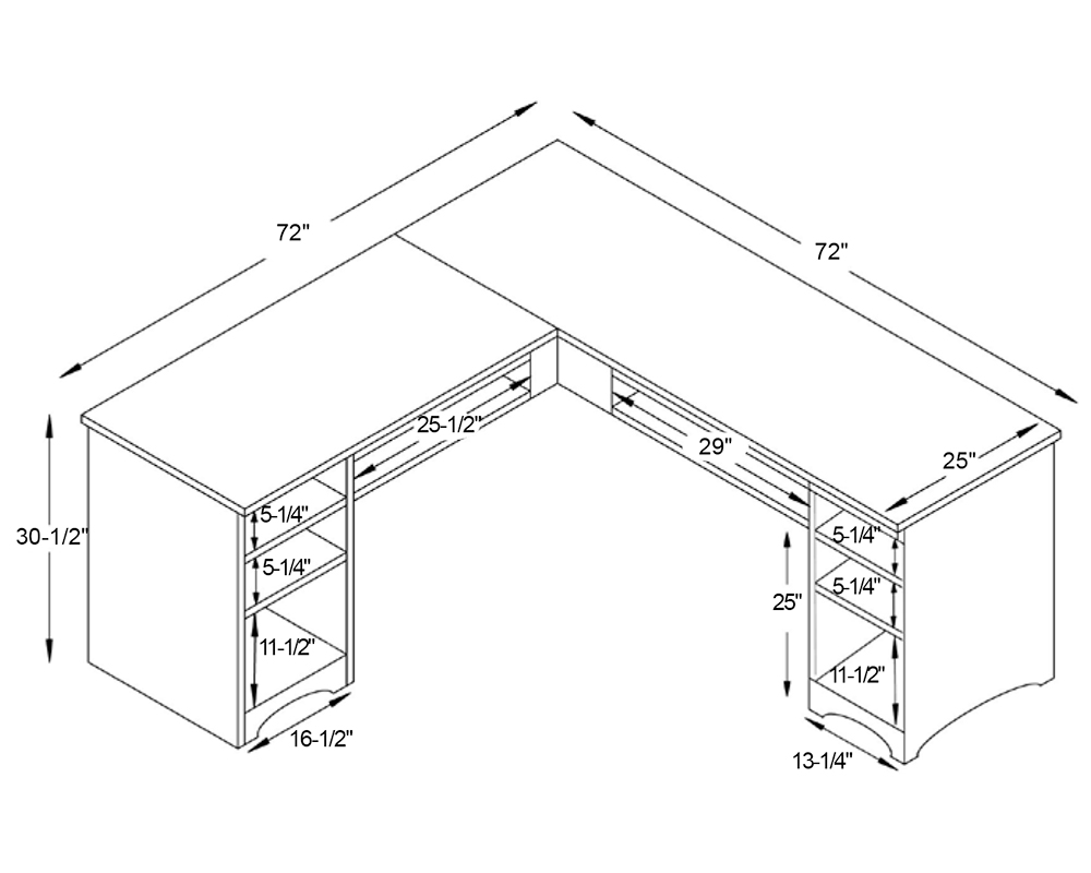 Woodbury L-Desk Dimensions.