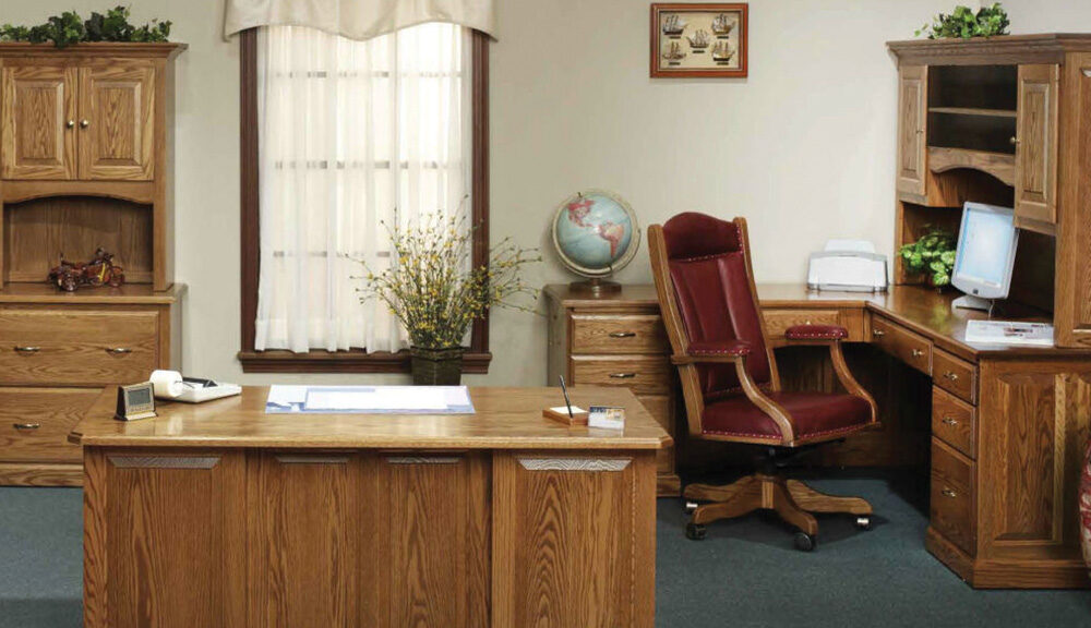Highland Office Suite Lifestyle Image - 60" Executive Desk, L-Desk w/ 72" Hutch, 2 Drawer Lateral File, and 32" Hutch.