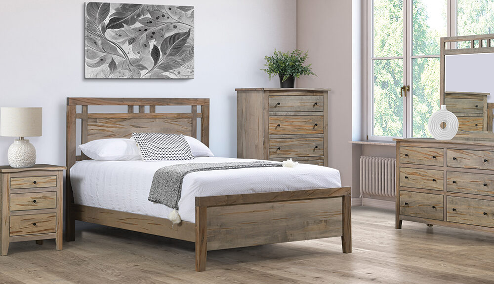American Heritage bedroom collection in Ambrosia Maple with Belair stain.