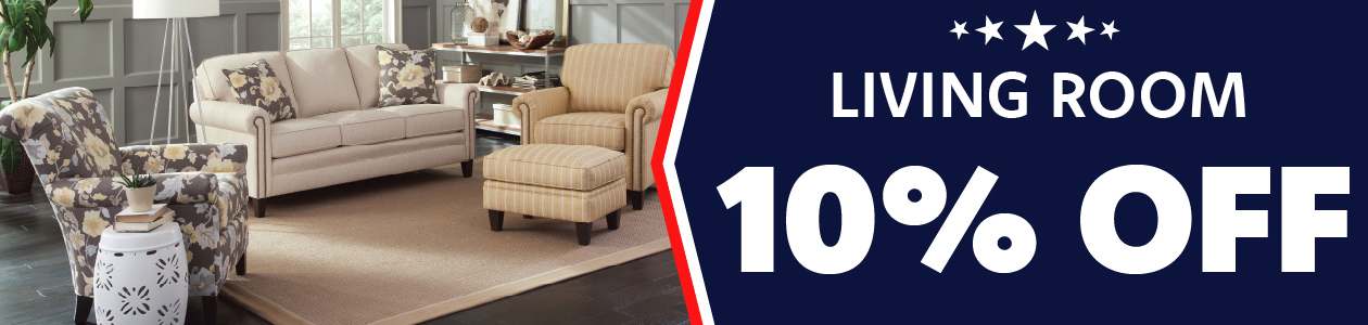 Memorial Day sale 10% off living room furniture.