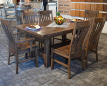 Sutter Mills Table Set in rustic hickory wood and brown cappuccino stain.