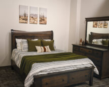 Princeton bed with storage and dresser with mirror.