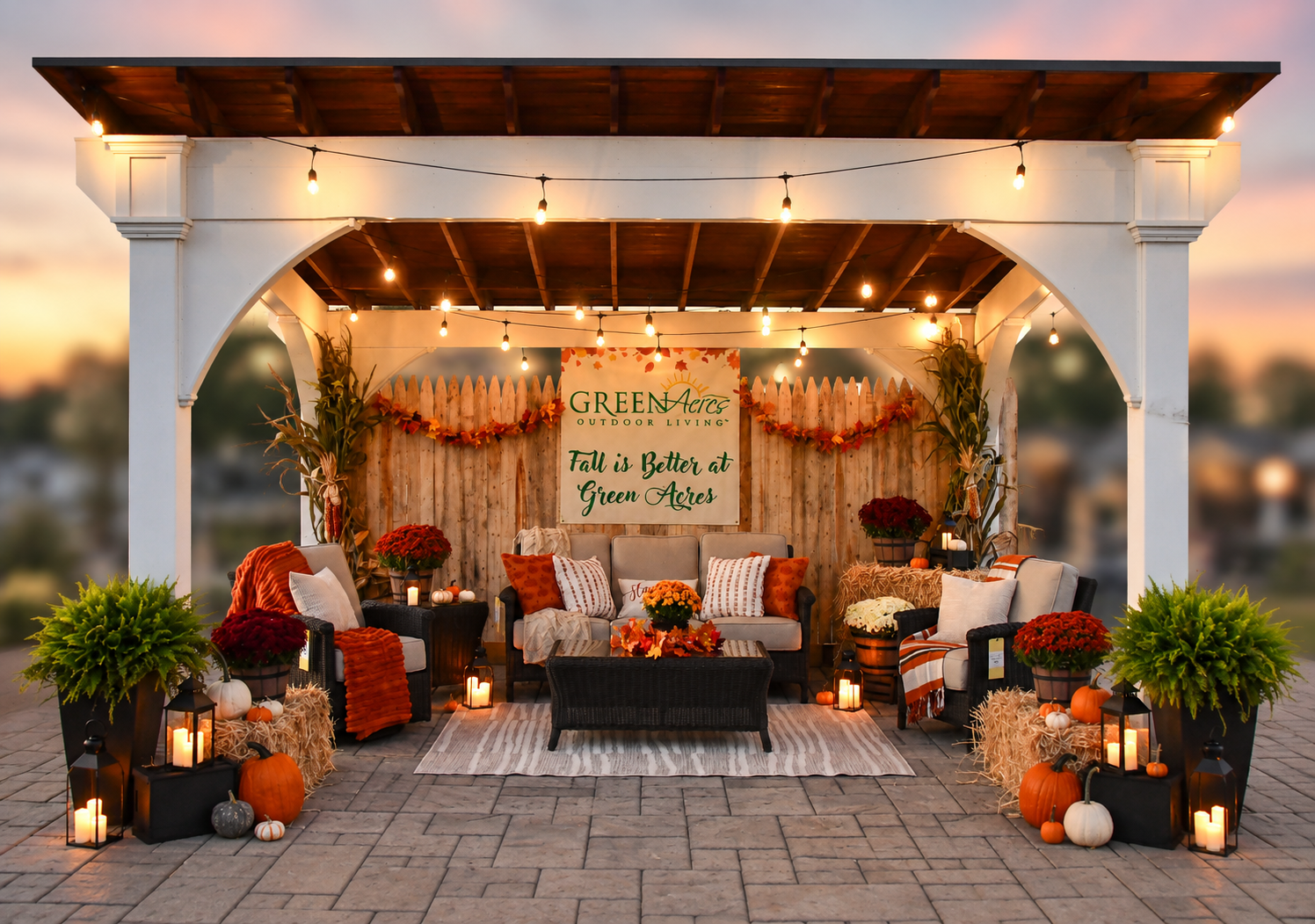 Cozy patio fire pit at Green Acres